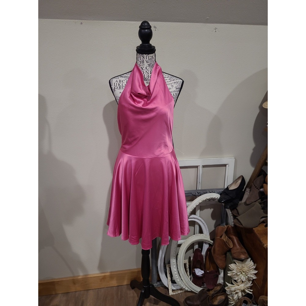NWT City Studios Jr's. M Flamingo Pink Open Back Halter Mini Dress fit & flare
